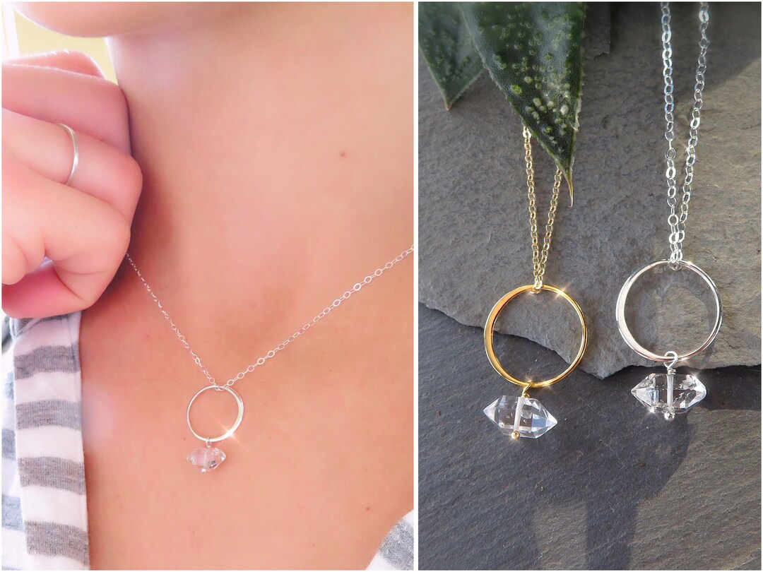 Open Circle Necklace Karma Necklace Herkimer Diamond Pendant Etsy