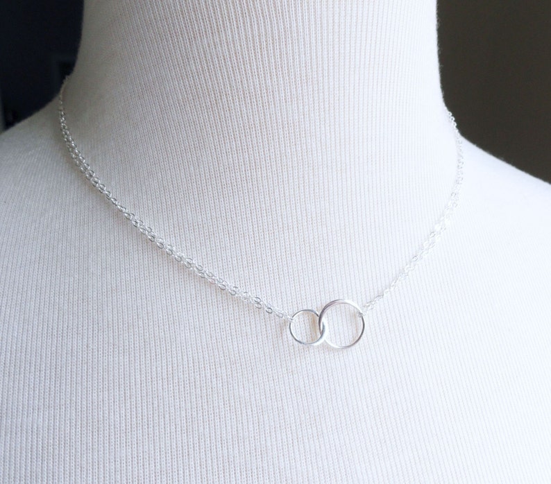 Eternity necklace, Friendship necklace, interlocked circles, two circle necklace, BFF gift, two linked rings, bridesmaid gift,mothers day image 2