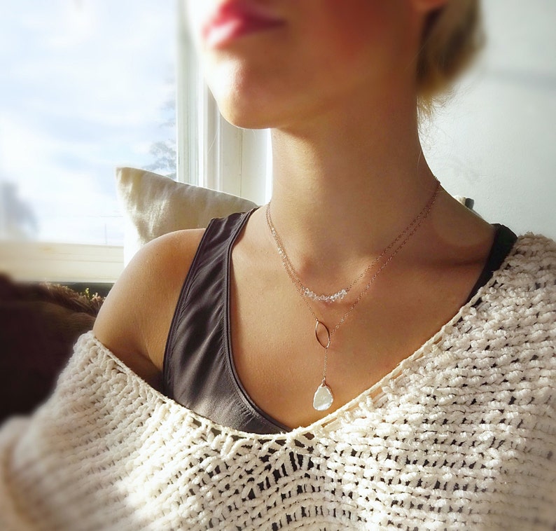april birthstone carrie diamond necklace raw crystal necklace minimalist necklace rose gold gem bar Herkimer Diamond bar necklace