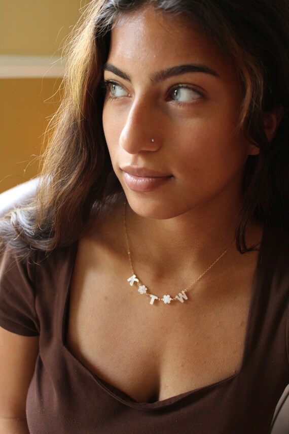 Rose Gold, Mother of Pearl and Diamond Monograms Layering Necklace