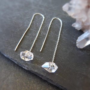 Sterling Silver Herkimer Diamond Threader Earrings, Raw Crystal Jewelry, April Birthstone image 4