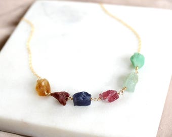 Custom raw Birthstone mothers necklace, jewelry gift for mom, rough cut stones, beaded birthstone necklaces for women, customizable gift