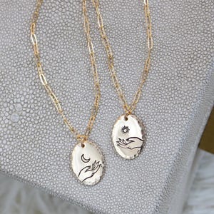 Sun & Moon two necklace set, matching friendship necklaces, sister gift, jewelry gift for women, toi et moi necklace, paperclip necklaces