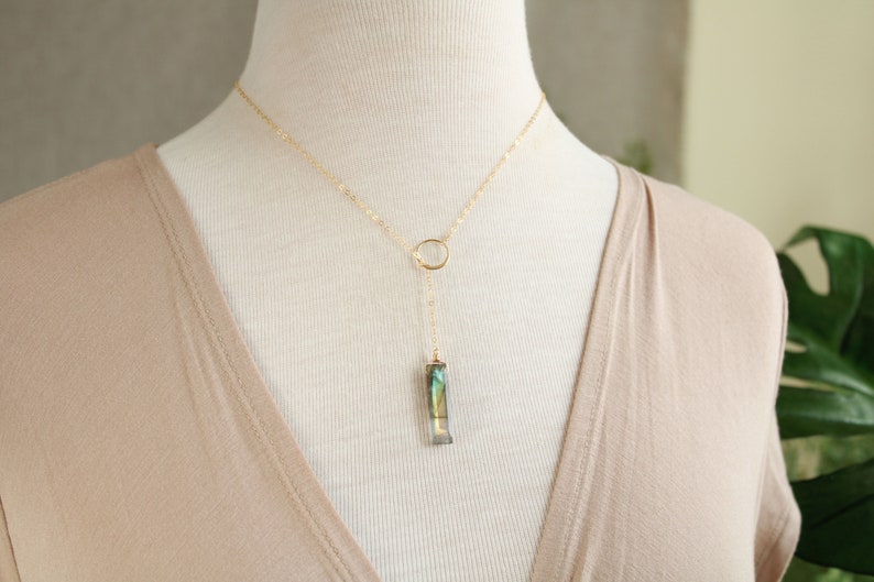 Long y necklace, labradorite necklace, long gemstone layering necklaces for women, gift for her, custom handmade jewelry, 925 silver 14k GF image 4