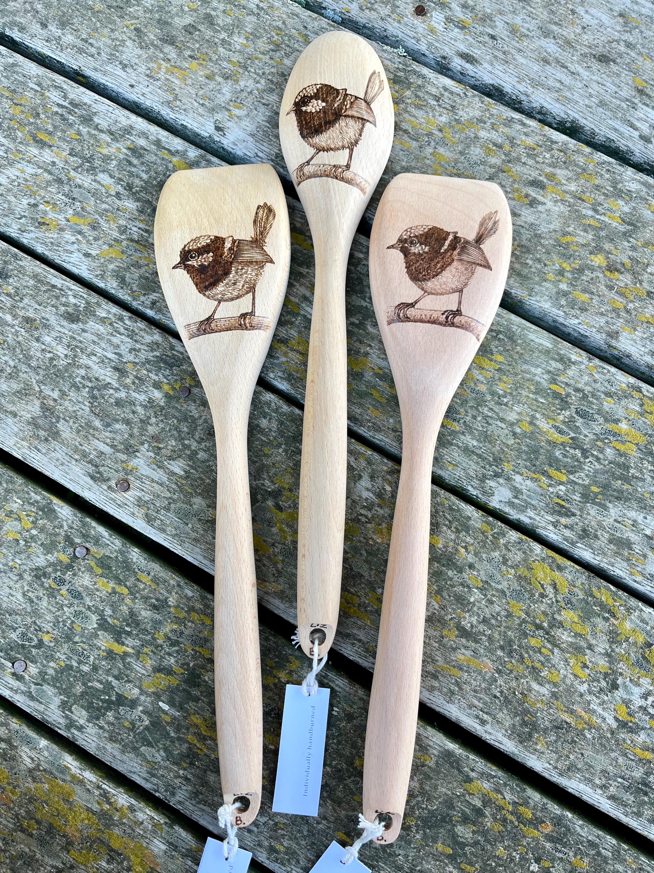 Handburned Australian Native Bird Spoons, Magpie, Galah, Kookaburra ...