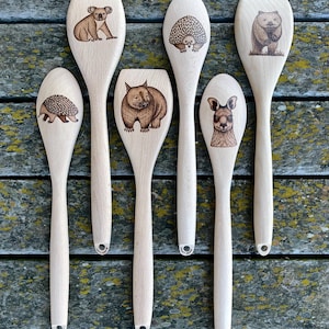 Handburned Native Australian animal spoons