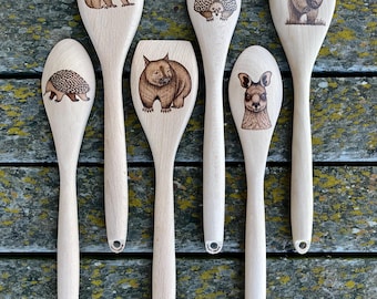 Handburned Native Australian animal spoons