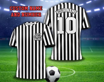 Personalized Black White Pinstripe Jersey All Over Print Shirt, Custom Referee Shirt Athletic Referee Jersey Game Day Outfit Gift For Refree