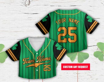 Personalized Name St Patrick&#39;s Day Baseball Jersey, Custom Irish Lucky Crop Top Jersey Game Day Outfit For Girls Women Baseball Lovers Fans