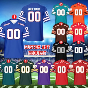 Personalized Name Number Football Jersey, Custom Team Football V-neck Short Sleeve Jersey Shirt, Game Day Outfit For Kids Adult Football Fan