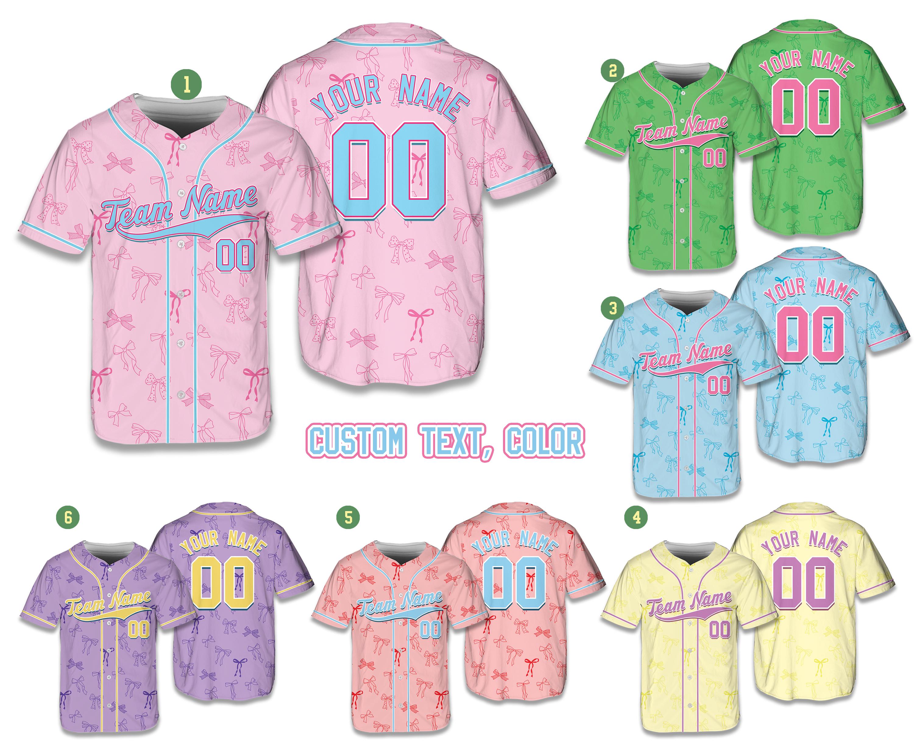 Personalized Name Coquette Bow Baseball Jersey, Custom Color Ribbon Jersey, Matching Baseball Uniform, Game Day Outfit For Baseball Lovers