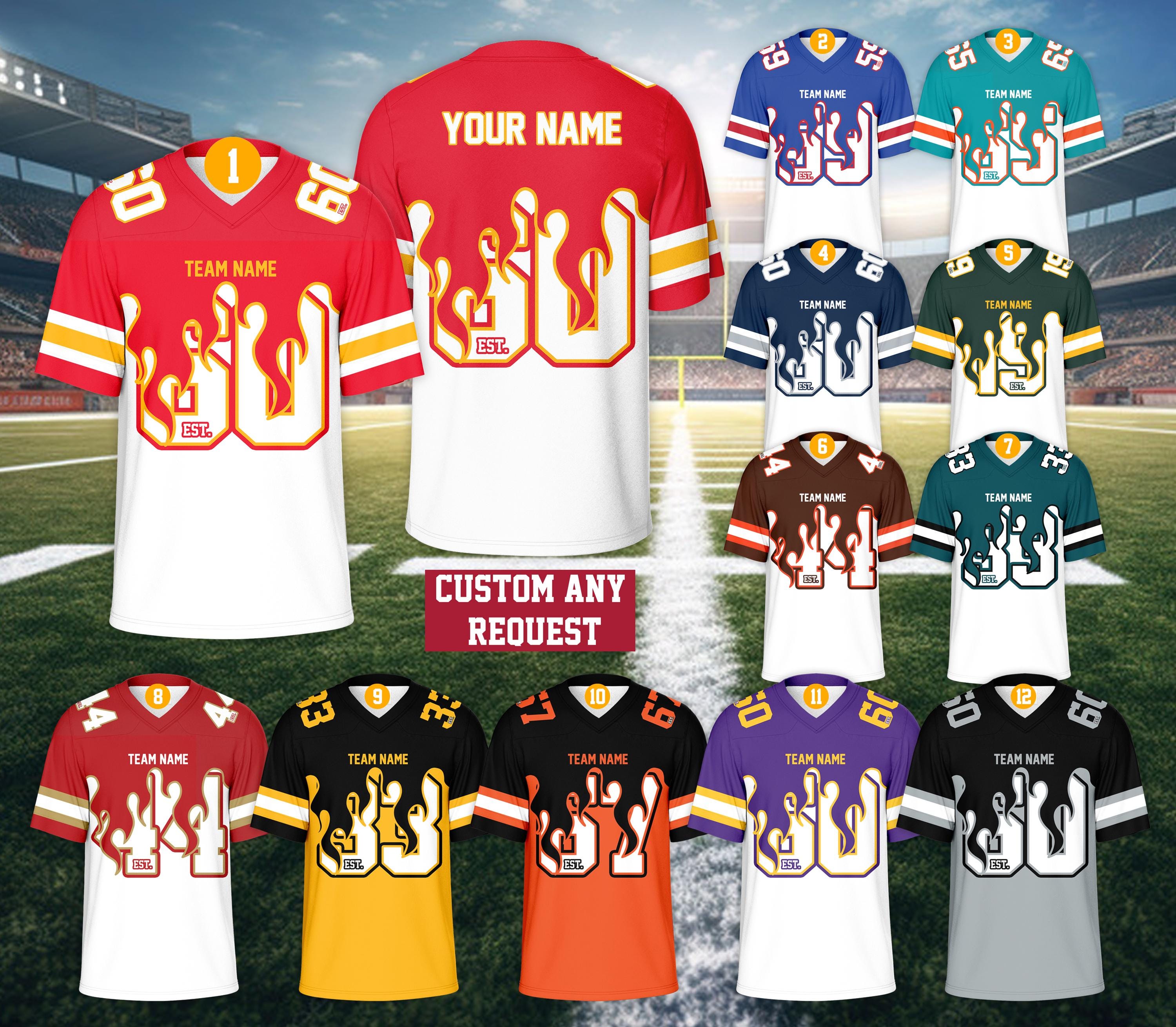 Discover Personalized Name Football Team Flame Football Jersey