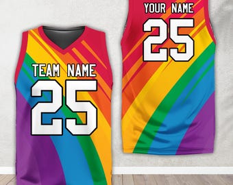 Personalized Name Pride Month Basketball Jersey, Custom Rainbow