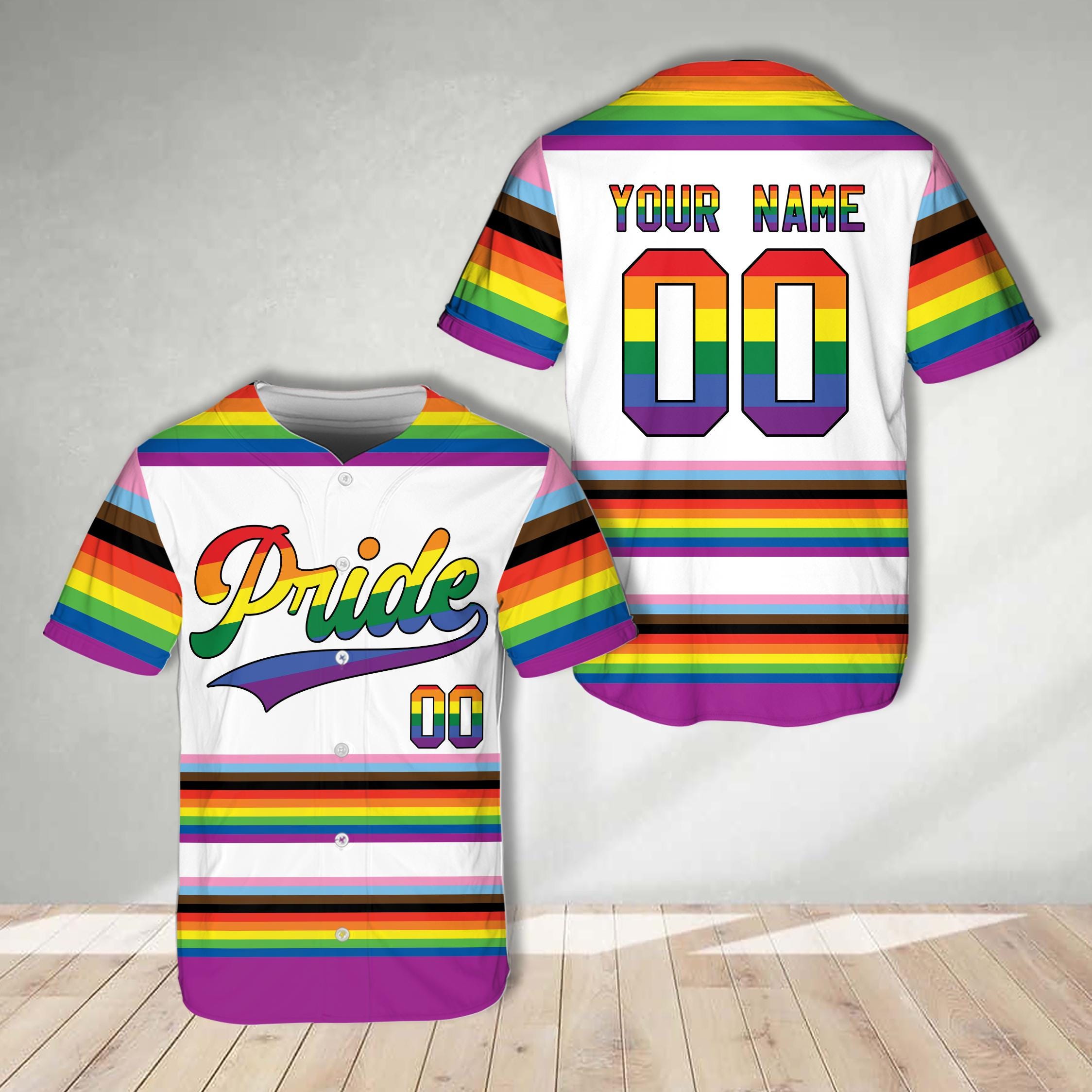 Discover Personalized Name Number Pride Baseball Jersey, Custom Rainbow LGBTQ Baseball Jersey