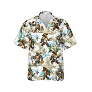 Bigfoot Cinco de Mayo Hawaiian Shirt, Guitar, Surfboard, Beer And Sombrero Hat Sasquatch Button Up Shirt, Let&#39;s Fiesta Summer Aloha Shirt