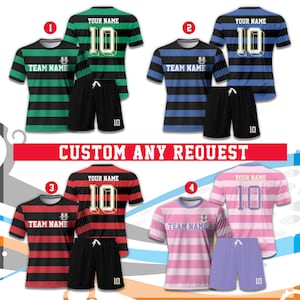 Personalized Name & Logo Striped Soccer Jersey, Custom US Soccer Team Jersey For Kids Adult Team Uniform, Game Day Outfit For Soccer Fans