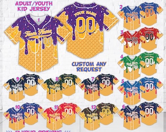 Personalized Name Number Ice Cream Drip Baseball Jersey, Custom Color Dripping Baseball Shirt, Family Matching Sprinkle Jersey Summer Outfit