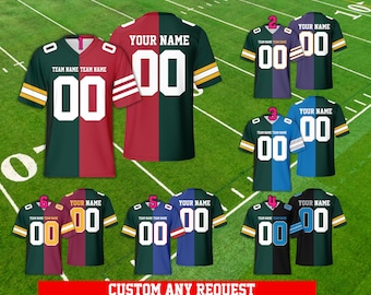 Personalized Two Football Team Jersey For Kids Adult Football Fans, Custom Split American Football Jersey Game Day Outfit For Football Lover