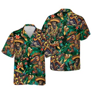 Cinco De Mayo Bigfoot Hawaiian Shirt For Men Women, Mexican Maracas Sombrero Sasquatch Button Up Shirt, Let&#39;s Fiesta Shirt For Bigfoot Lover