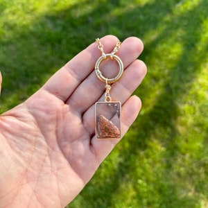 Scottish Heather Necklace with Loch Ness stone accent, handmade with actual Scotland Heather personally collected.