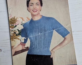 Knitting Pattern 1940s Lady's Jumper Short Sleeves