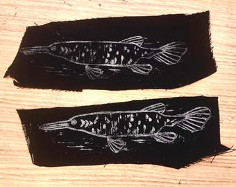 Hand-Printed Gar Fish Patch (2x5")
