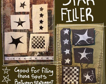 Hand-Printed Patch Pack: Stars & Checkerboard - Set of 5