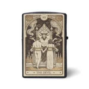 Estuche para encendedor Devil Tarot: funda Zippo gótica oculta, estética oscura vintage, diseño esotérico de cartas del tarot