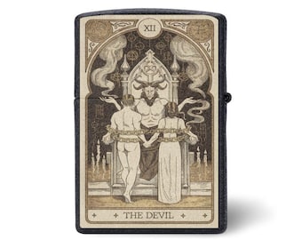 Devil Tarot Lighter Case – Occult Gothic Zippo Cover, Vintage Dark Aesthetic, Esoteric Tarot Card Design