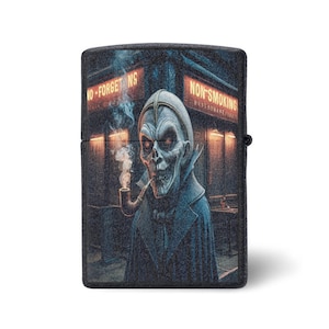 Cigarette Theme Zippo Lighter Case, Alien Design with Gothic Elements, Perfect for Collectors and A Unique Gift for Smokers.