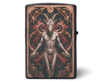 Unique Devil Tarot Card Zippo Lighter Case – Intriguing Satanic Art Print with Alluring Mystical Symbols for Collectors