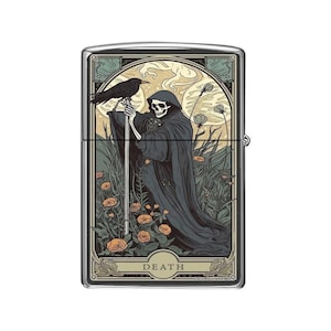 Feuerzeughülle Tod Tarot Karte Design, stylische Schutzhülle für Feuerzeuge, einzigartiges Gothic Accessoire Geschenk für Tarot Liebhaber