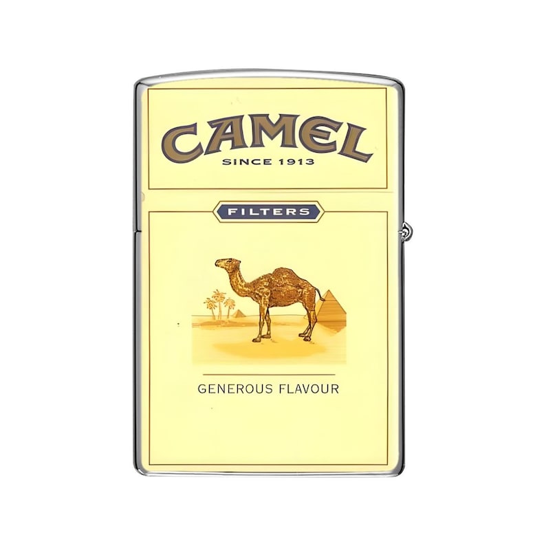 Estuche vintage para encendedor Camel, con tapa metálica estilo cigarrillo retro, regalo clásico inspirado en el tabaco amarillo para hombre. Silver