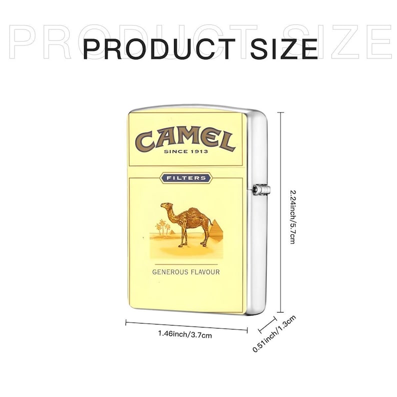Estuche vintage para encendedor Camel, con tapa metálica estilo cigarrillo retro, regalo clásico inspirado en el tabaco amarillo para hombre. imagen 6