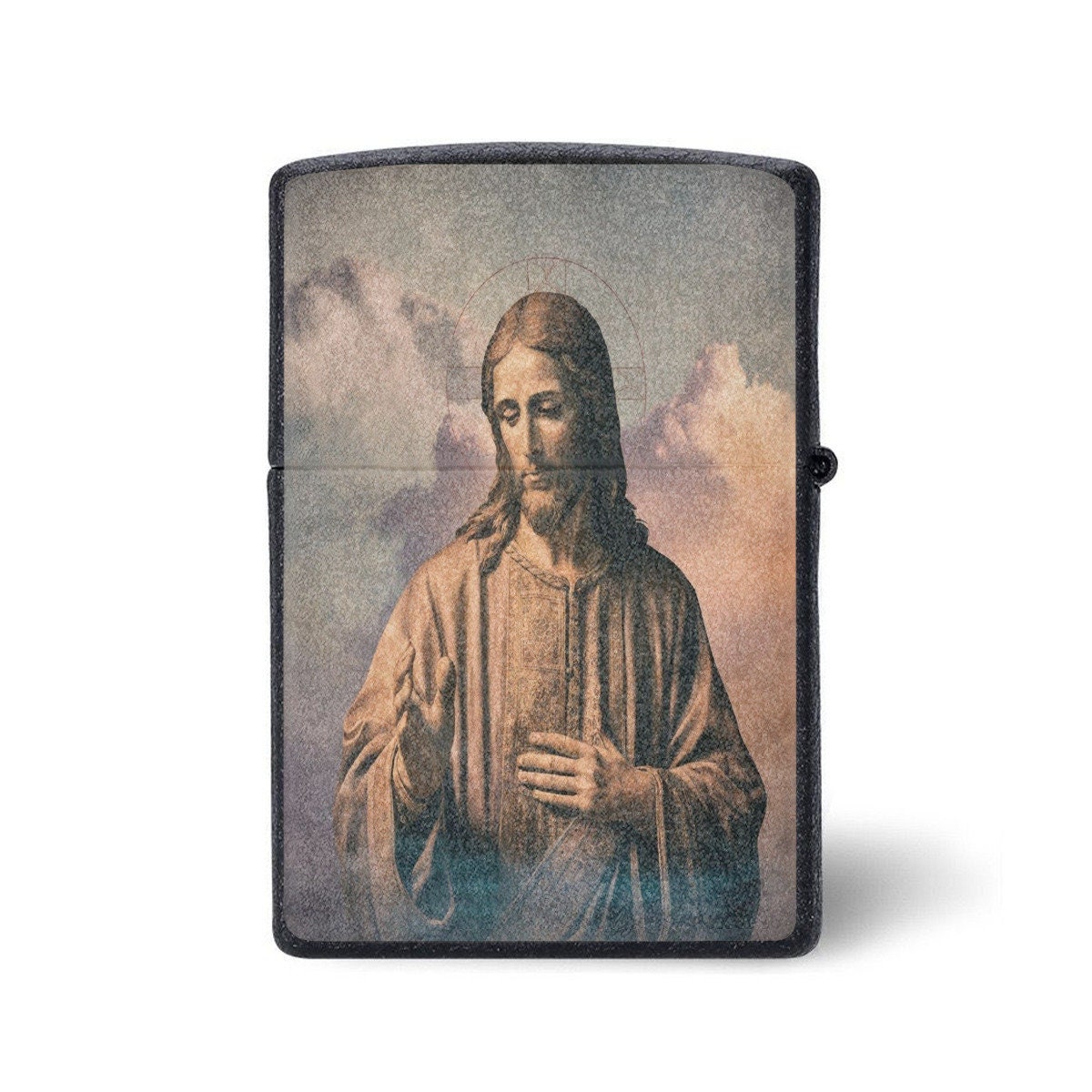 Religious Theme Zippo Case, Elegant Jesus Artwork on Leather