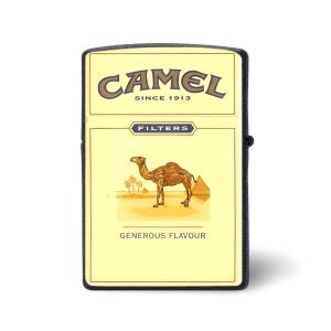Estuche vintage para encendedor Camel, con tapa metálica estilo cigarrillo retro, regalo clásico inspirado en el tabaco amarillo para hombre. Matte black
