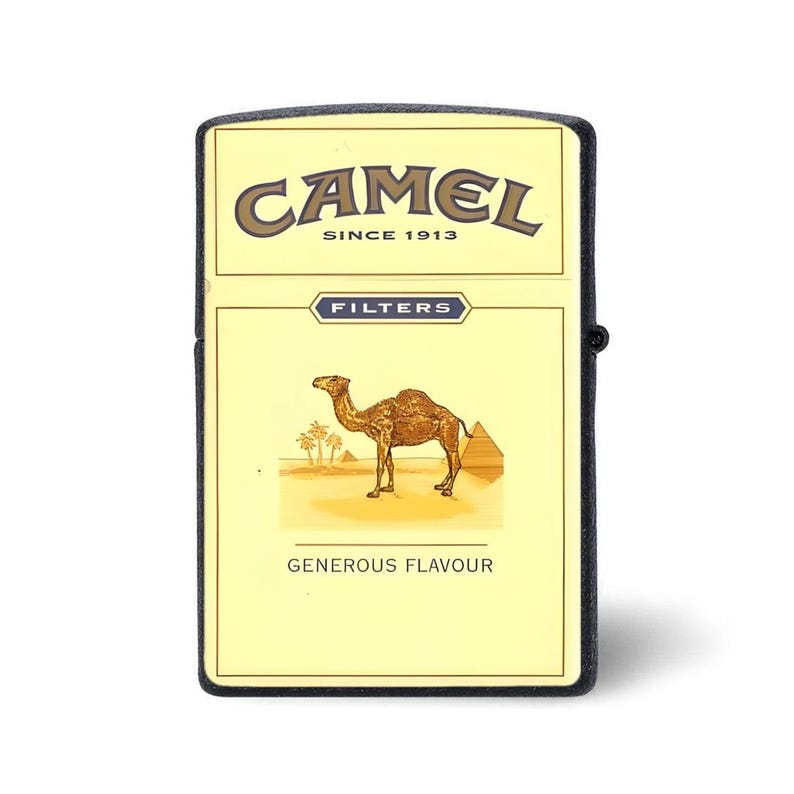Estuche vintage para encendedor Camel, con tapa metálica estilo cigarrillo retro, regalo clásico inspirado en el tabaco amarillo para hombre. Matte black