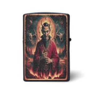 Teufel Feuerzeugetui, aufwendiges satanisches Dekor, Feuerzeughalter am Ende der Welt, Einzigartiges gotisches Geschenk