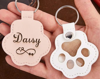 Custom Leather Pet Hair Memorial Keychain, Engraved Paw Print Keepsake, Thoughtful Pet Loss Remembrance Gift, Durable Pet Fur Holder Keyring