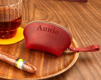Personalized leather coin purse - prayer bead bag - coin clip - makeup bag - travel jewelry bag - Christmas gift