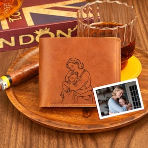 Cartera de cuero con fotos familiares personalizadas, cartera clásica de cuero para hombre, cartera con foto grabada personalizada, regalo para novio, regalo para el Día del Padre