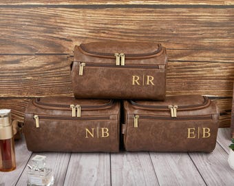 Gepersonaliseerde leren toilettas voor heren, cadeaus bruidsjonkers, Dopp Kit leren herenaccessoire, jubileumcadeau voor hem, kerstcadeau voor mannen