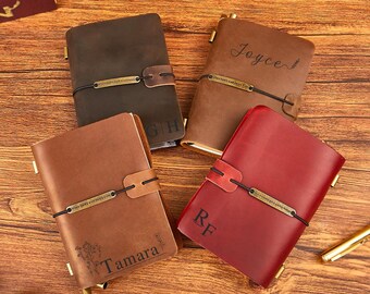 Personalized Leather Journal Gift Set, Travel Notebook, Custom Name Diary, Teacher Gift, Back to School Gift, Company Appreciation Gift