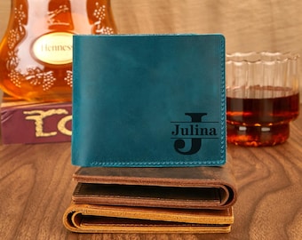 Personalized Logo Leather Wallet for Men, Custom Name Crazy Horse
