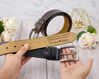 Anniversary Gift for Fiancé,Unique Gift for Husband,Engraved Genuine Leather Belt for Men,Engraved Leather Belt,Funny Gift for Husband
