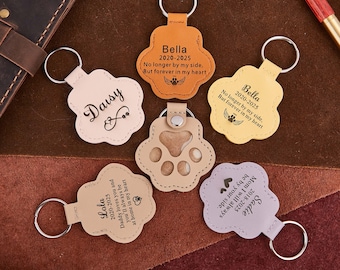Custom Leather Pet Paw Keychain, Fur Keepsake, Pet Hair Keyring, Dog Cat Memorial Gift