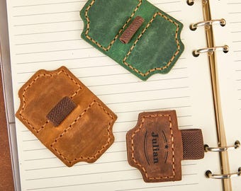 Personalized Leather Magnetic Bookmark with Pen Clip: Handmade Reader Gift