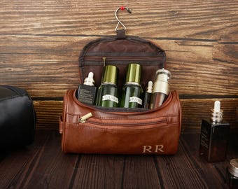 Gepersonaliseerde leren toilettas voor heren, cadeaus bruidsjonkers, Dopp Kit leren herenaccessoire, jubileumcadeau voor hem, kerstcadeau voor mannen