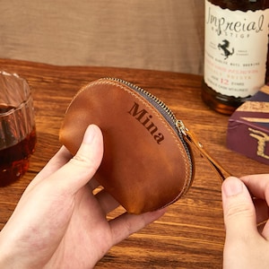 Benutzerdefinierte Leder Geldbörse, personalisierte kleine Reißverschlusstasche, Leder Geldbörse, Münzhalter, gravierter Beutel, Crazy Horse Leder, Firmengeschenk