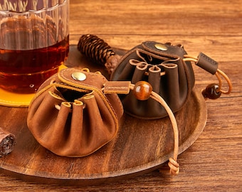 Leather Coin Bag Pouch, Dice Case Drawstring Bag Coin Purse Pouch Change Holder, Dices Case, Earphone Case Jewelry Pouch, Medicine Bag